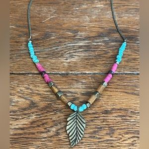 Bronze Beaded Feather Necklace